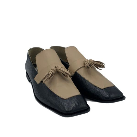 mocassino seboy s 381 punta quadra nappine donna nero beige