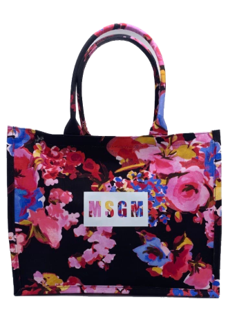 borsa tela msgm stampa fiori nera